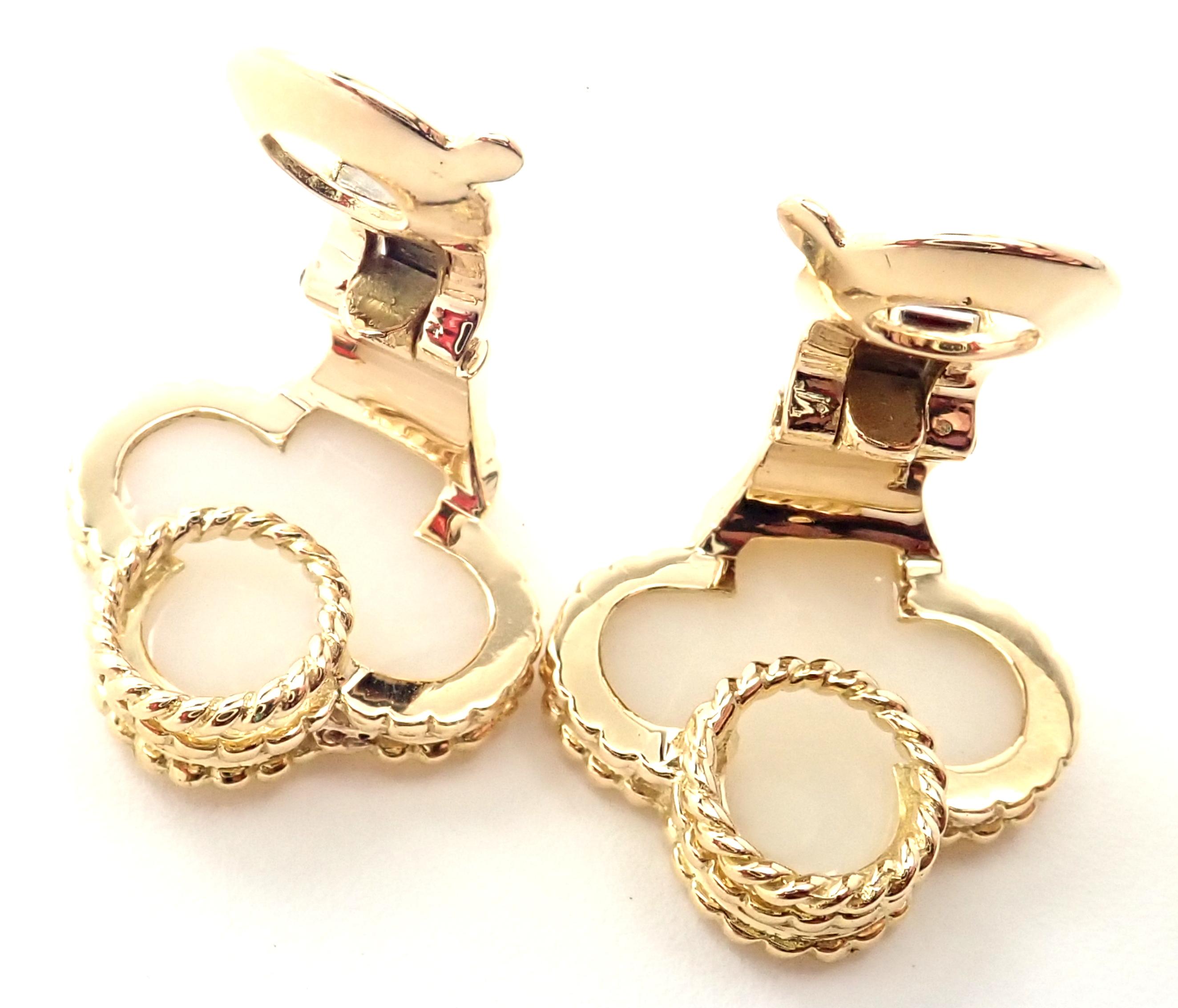 Van Cleef & Arpels Vintage Alhambra White Coral Yellow Gold Earrings For Sale 1