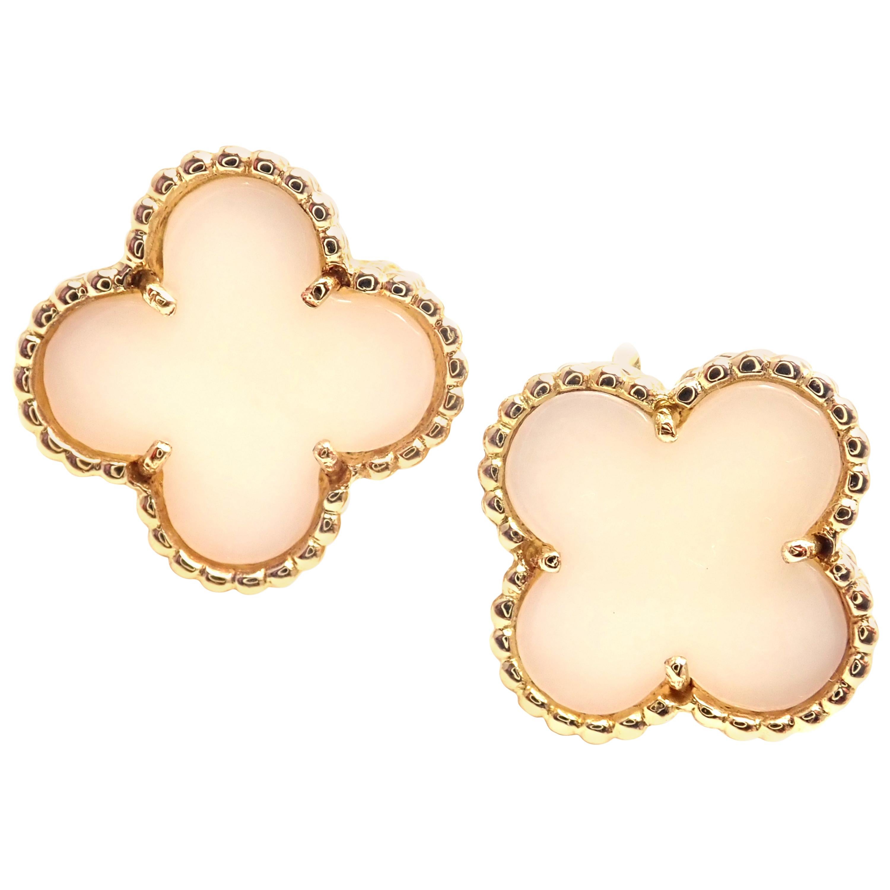 Van Cleef & Arpels Vintage Alhambra White Coral Yellow Gold Earrings