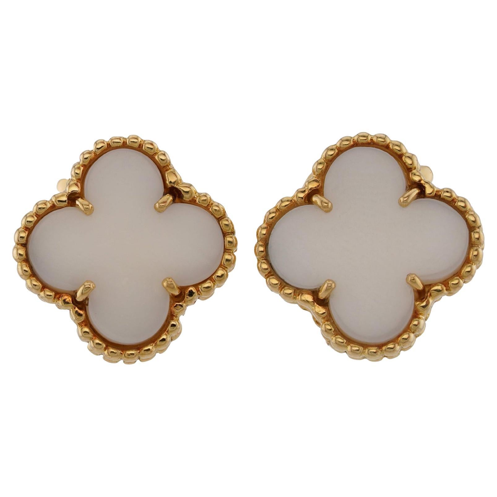 VAN CLEEF & ARPELS Vintage Alhambra White Coral Yellow Gold Earrings