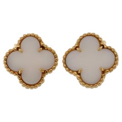 VAN CLEEF & ARPELS Vintage Alhambra White Coral Yellow Gold Earrings