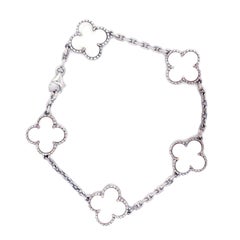 Van Cleef & Arpels Vintage Alhambra White Gold 5 Motifs Pearl Crystal Bracelet
