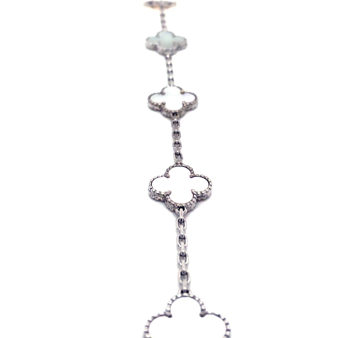 Van Cleef & Arpels Vintage Alhambra White Gold 5 Motifs Pearl Crystal Bracelet In Excellent Condition In Aventura, FL