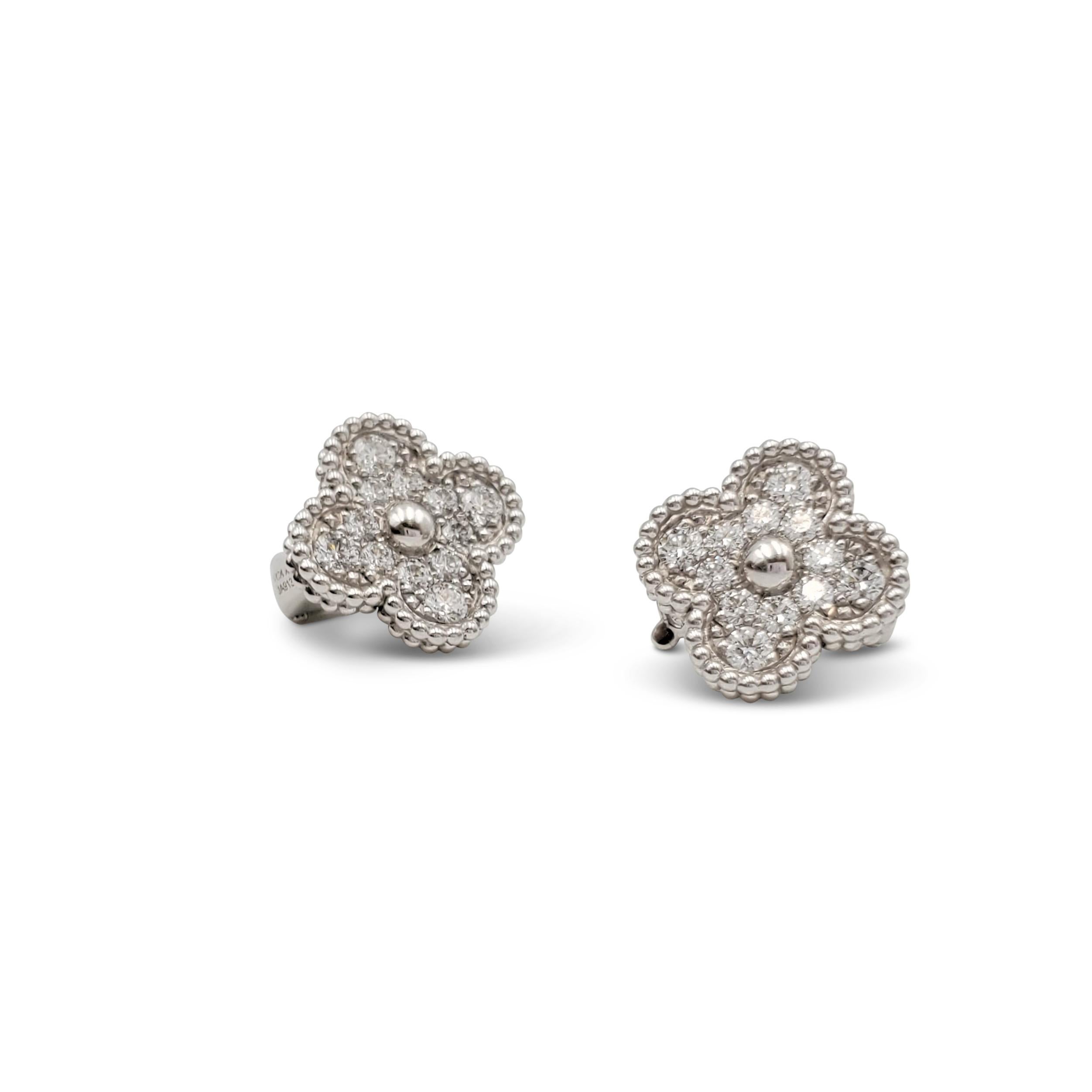 Van Cleef & Arpels 'Vintage' Alhambra Weißgold und Diamant-Ohrringe im Zustand „Hervorragend��“ in New York, NY