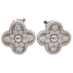 Van Cleef & Arpels 'Vintage' Alhambra White Gold and Diamond Earrings