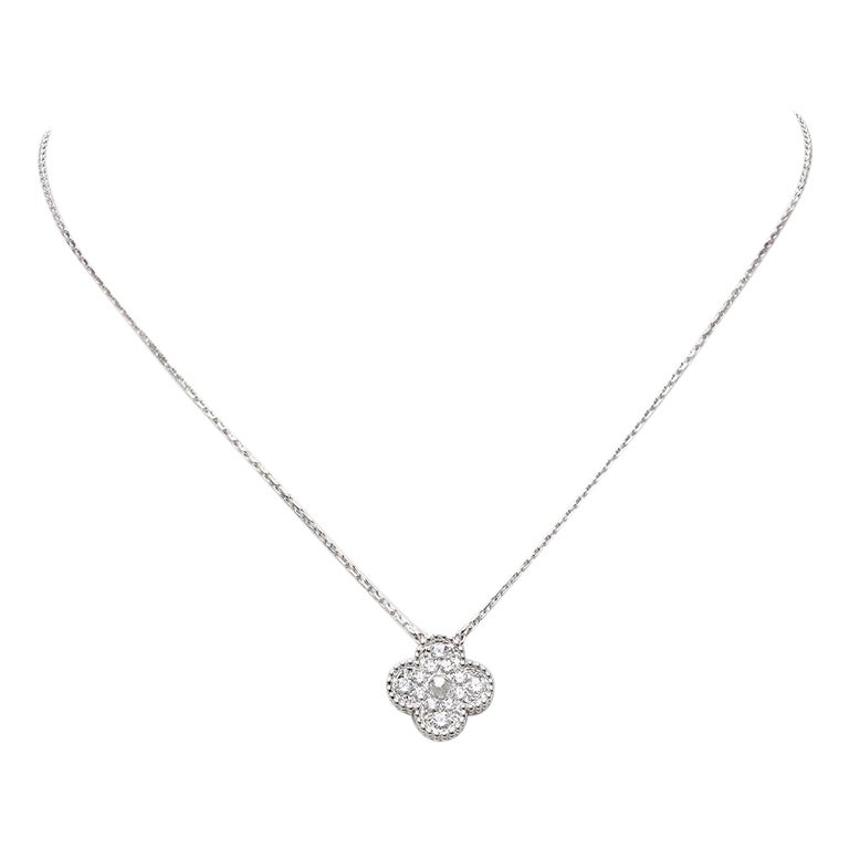 Van Cleef & Arpels Vintage Alhambra Weißgold und Diamant-Anhänger Halskette