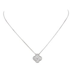 Van Cleef & Arpels Vintage Alhambra Weißgold und Diamant-Anhänger Halskette
