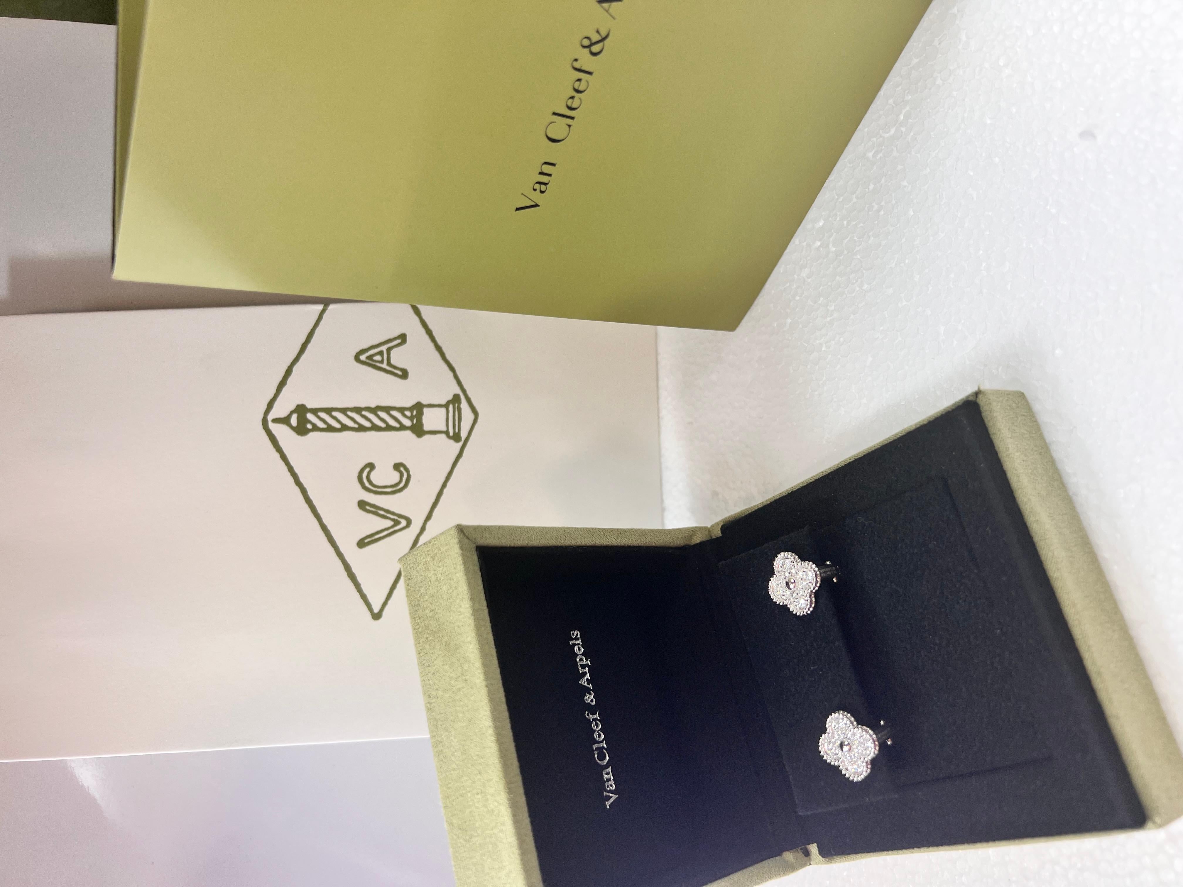 Van Cleef & Arpels Vintage Alhambra White Gold and Diamonds Earrings 1