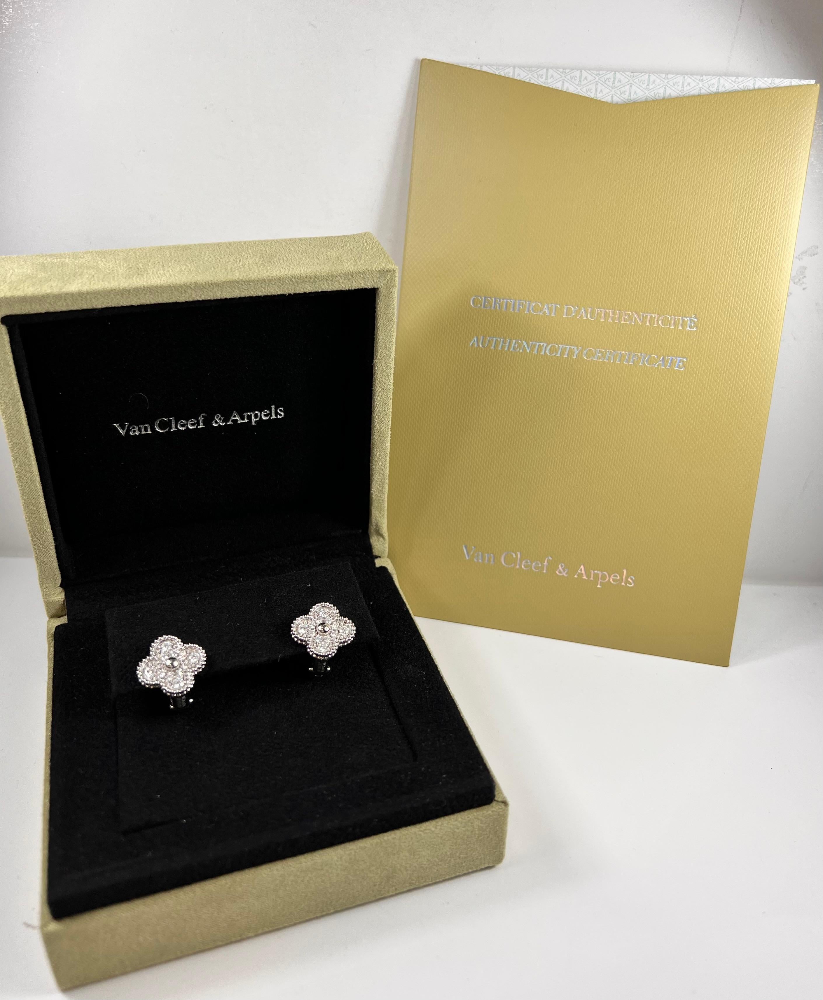 Contemporary Van Cleef & Arpels Vintage Alhambra White Gold and Diamonds Earrings