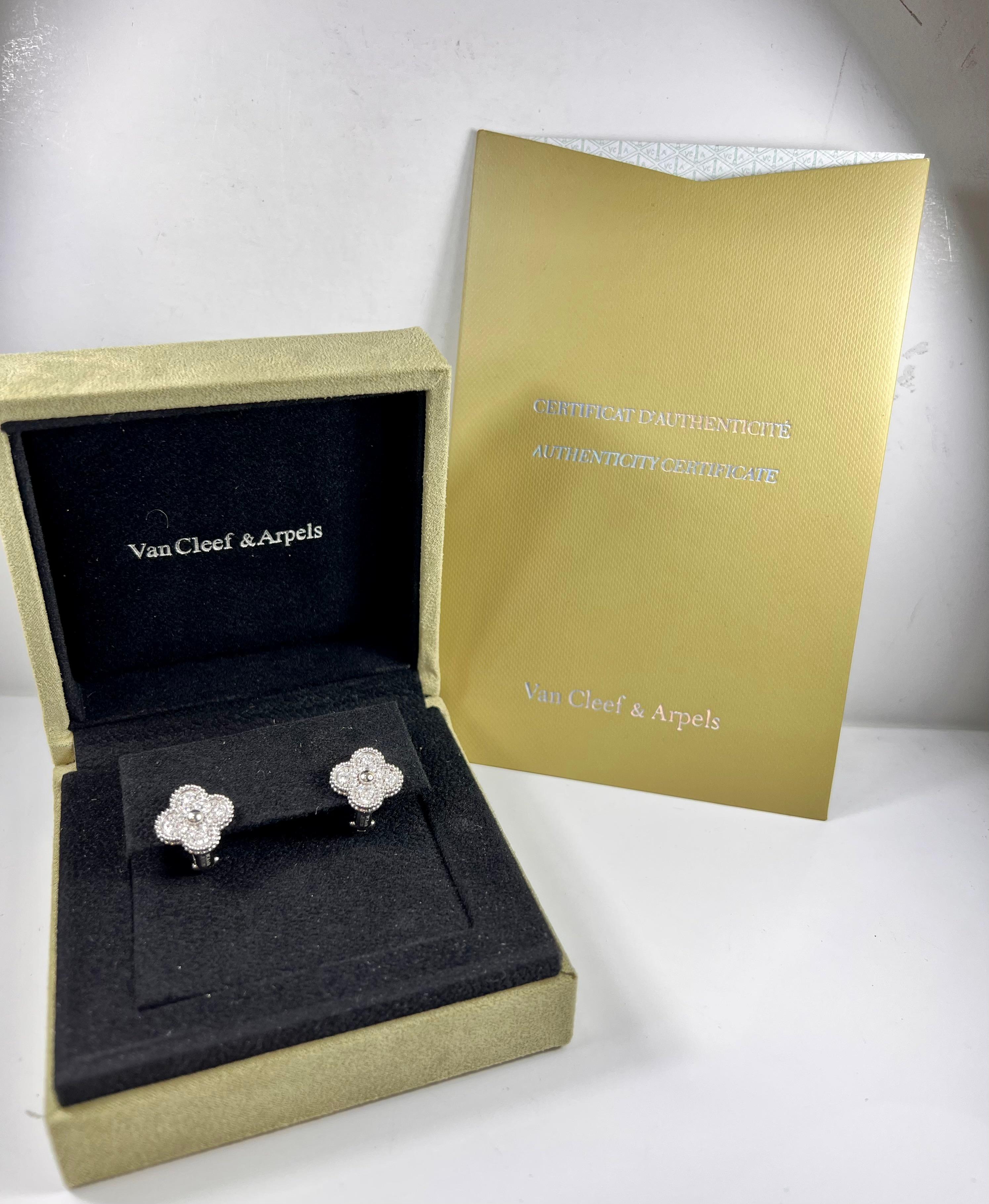 Brilliant Cut Van Cleef & Arpels Vintage Alhambra White Gold and Diamonds Earrings