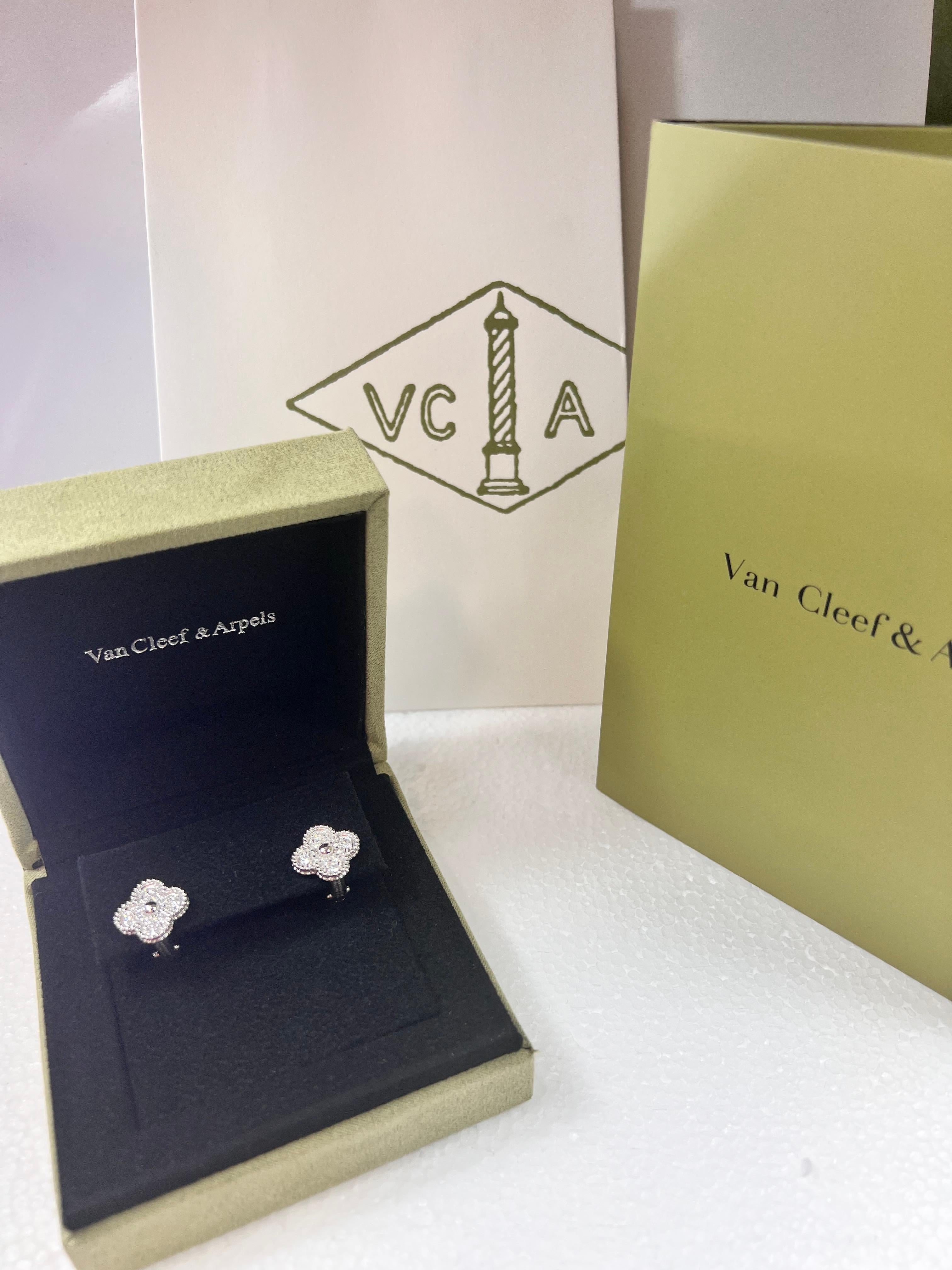 Contemporary Van Cleef & Arpels Vintage Alhambra White Gold and Diamonds Earrings