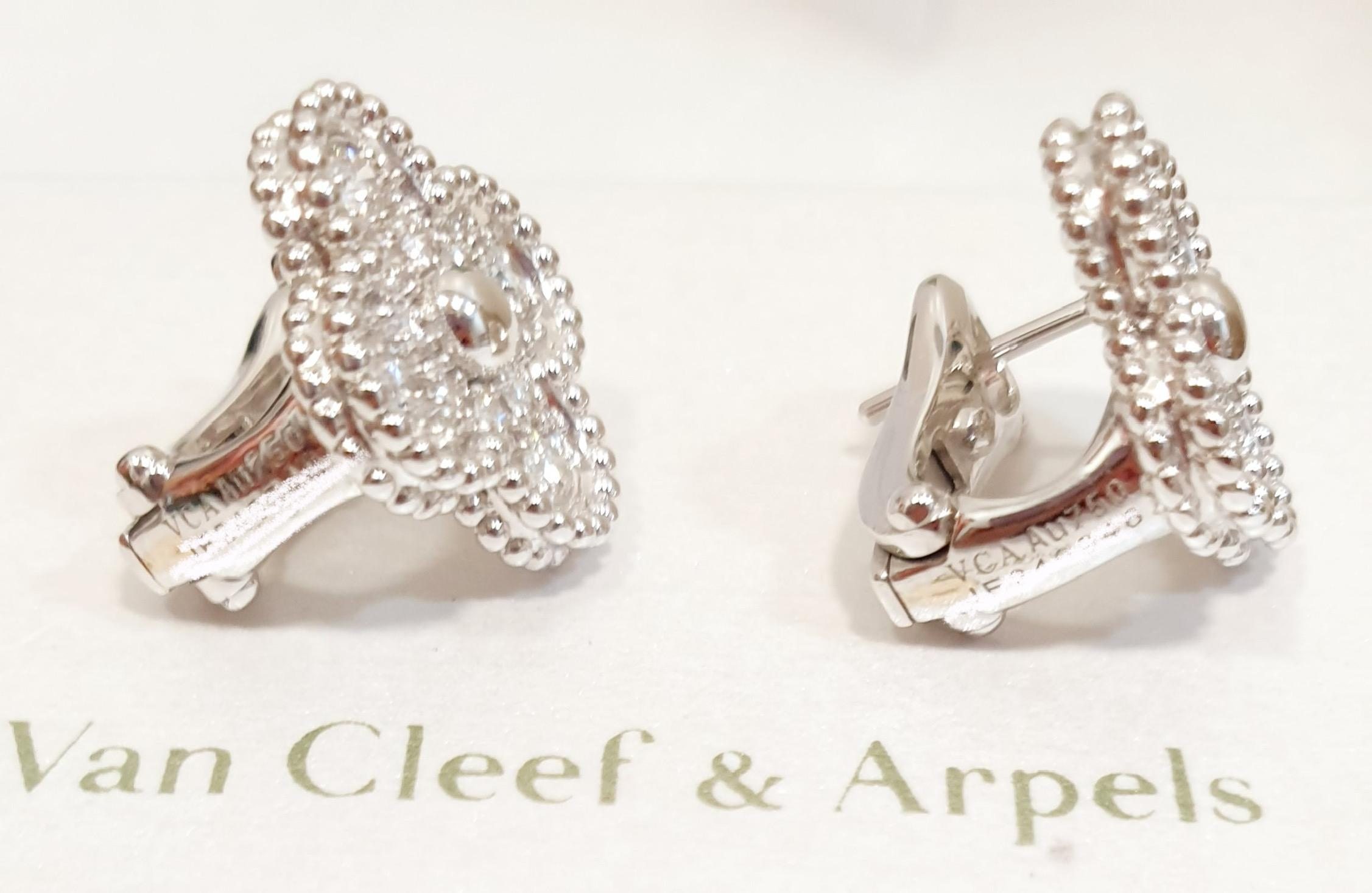 Women's Van Cleef & Arpels Vintage Alhambra White Gold and Diamonds Earrings