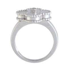 Van Cleef & Arpels Vintage Alhambra White Gold Diamond and Mother of Pearl Ring