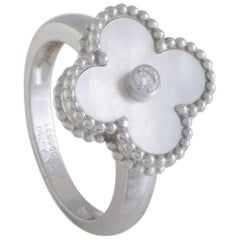 Van Cleef & Arpels Vintage Alhambra White Gold Diamond and Mother of Pearl Ring