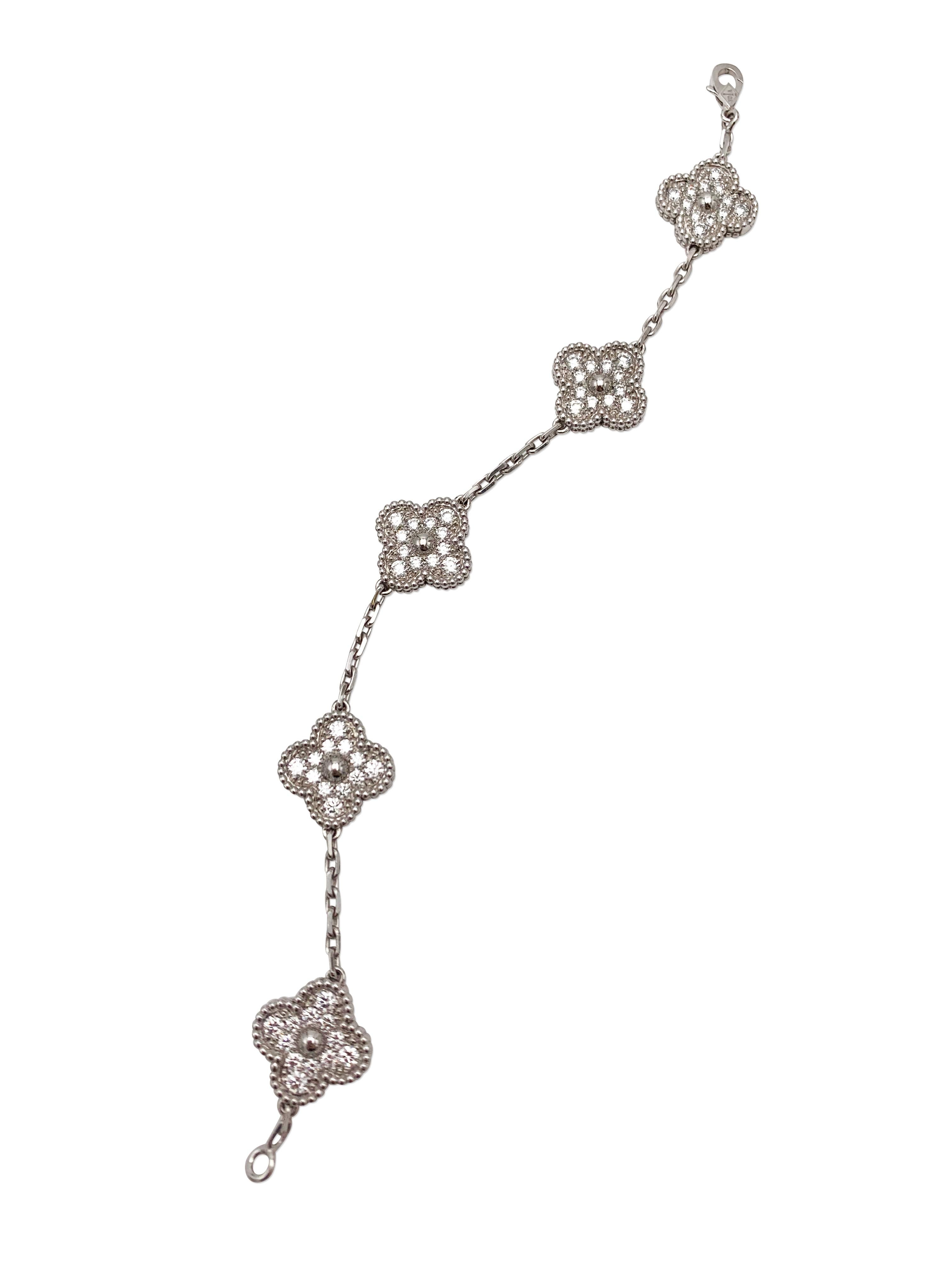 Van Cleef and Arpels 'Vintage Alhambra' White Gold Diamond Bracelet at ...