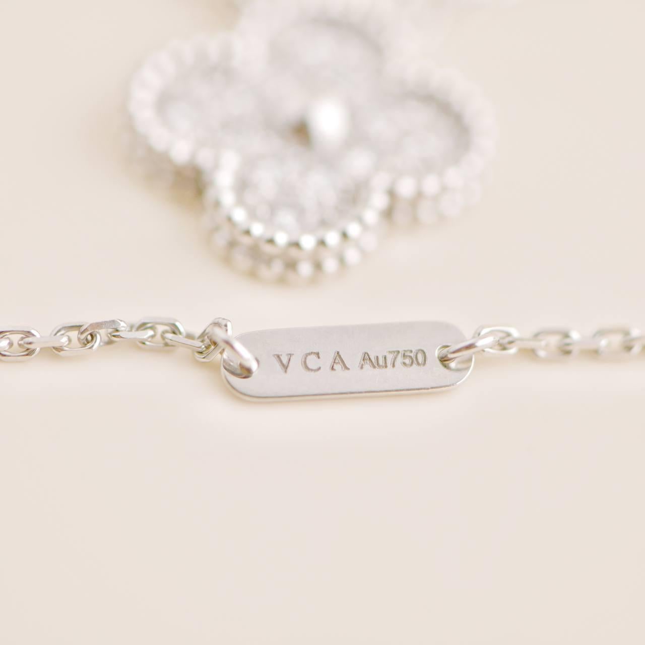 Women's or Men's Van Cleef & Arpels Vintage Alhambra White Gold Diamond Paved Pendant Necklace For Sale