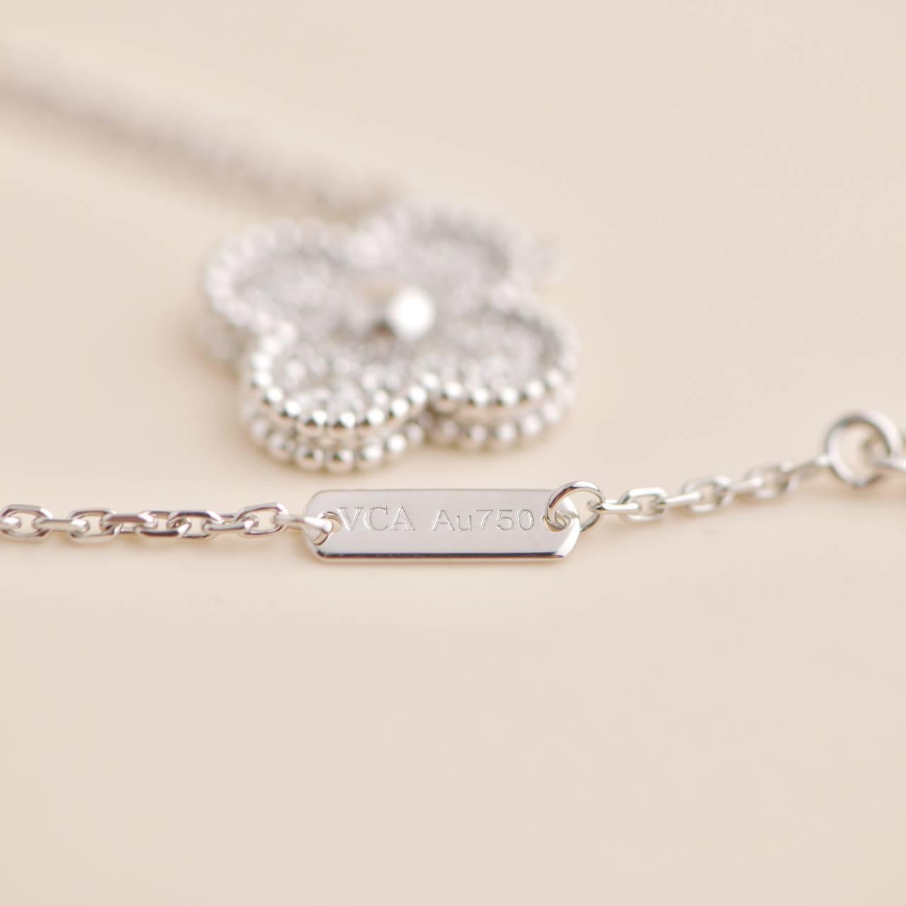 Women's or Men's Van Cleef & Arpels Vintage Alhambra White Gold Diamond Paved Pendant Necklace