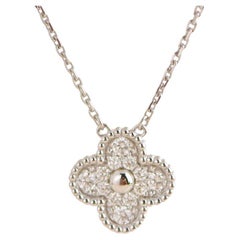 Van Cleef & Arpels Used Alhambra White Gold Diamond Paved Pendant Necklace