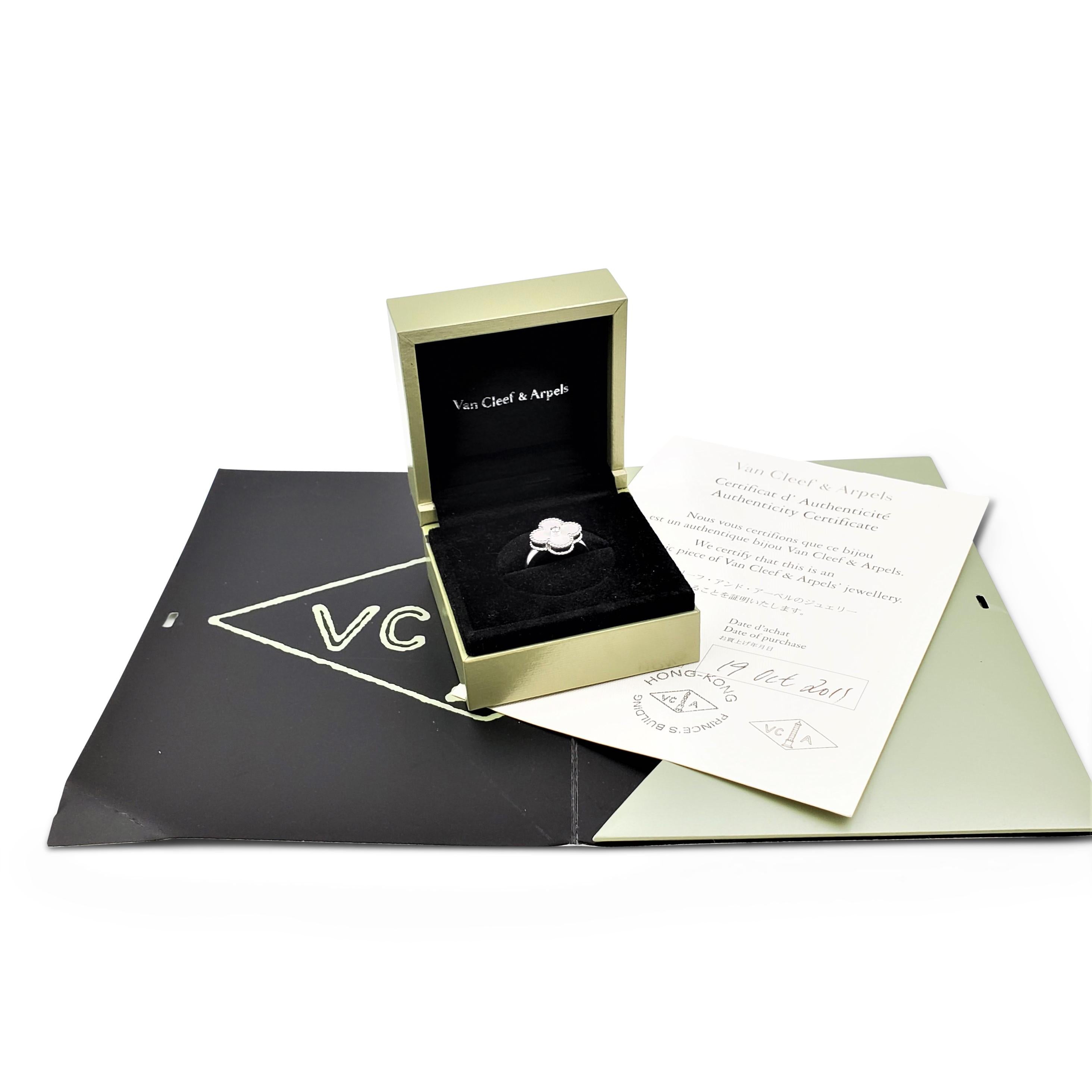 Van Cleef & Arpels 'Vintage Alhambra' Weißgold Perlmutt Diamant Ring 3