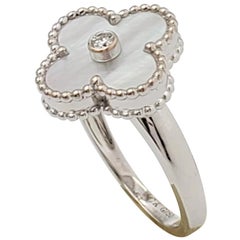 Van Cleef & Arpels 'Vintage Alhambra' White Gold Mother of Pearl Diamond Ring