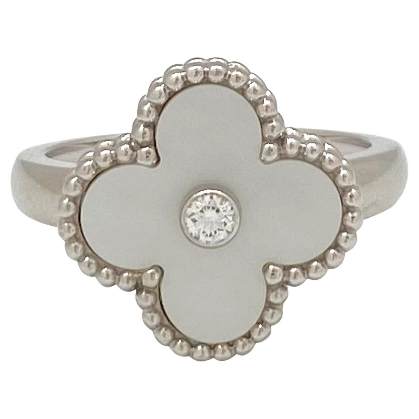 Van Cleef & Arpels 'Vintage Alhambra' White Gold Mother-of-Pearl Diamond Ring