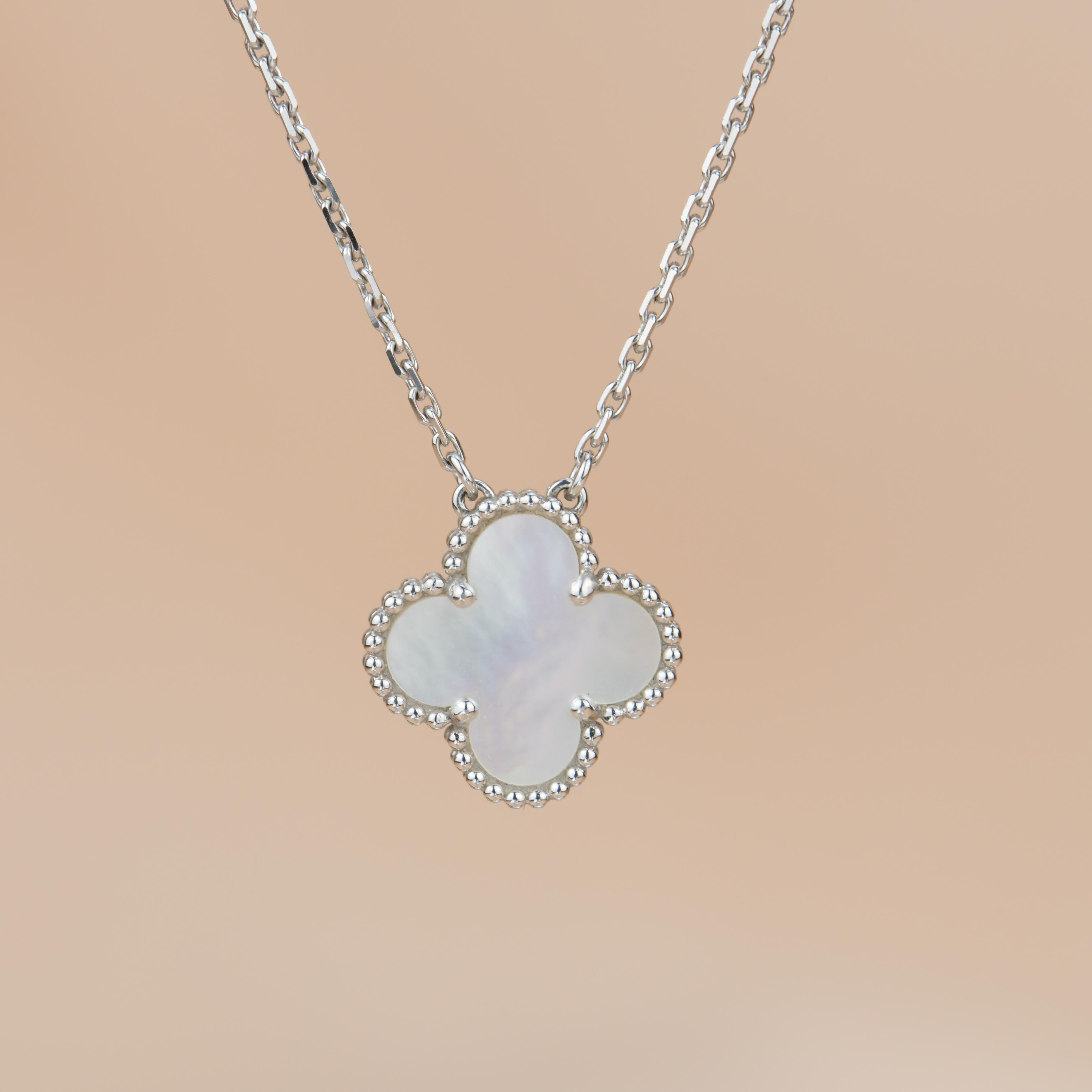 van cleef alhambra necklace mother of pearl white gold