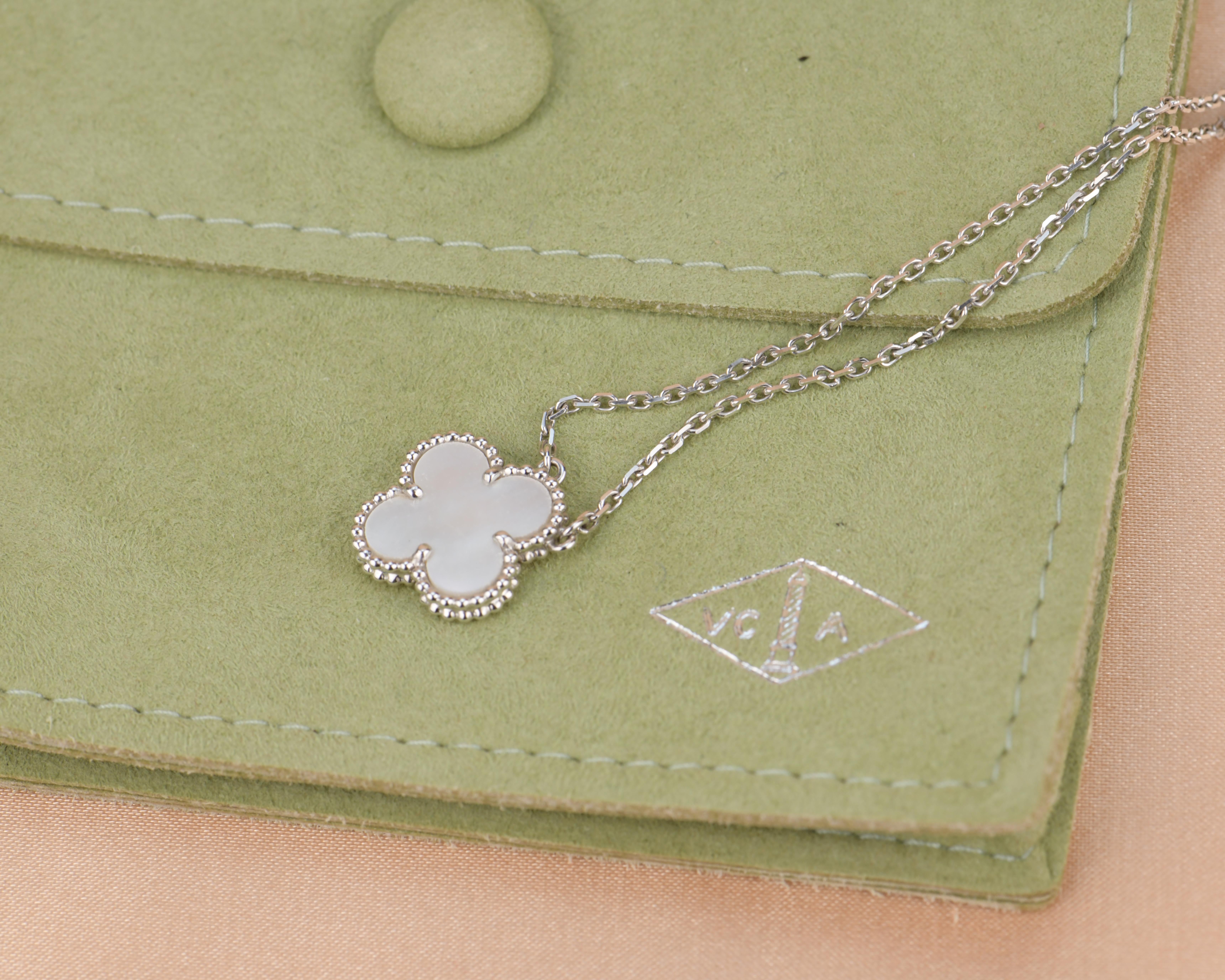 Women's or Men's Van Cleef & Arpels Vintage Alhambra White Gold Mother of Pearl Pendant Necklace