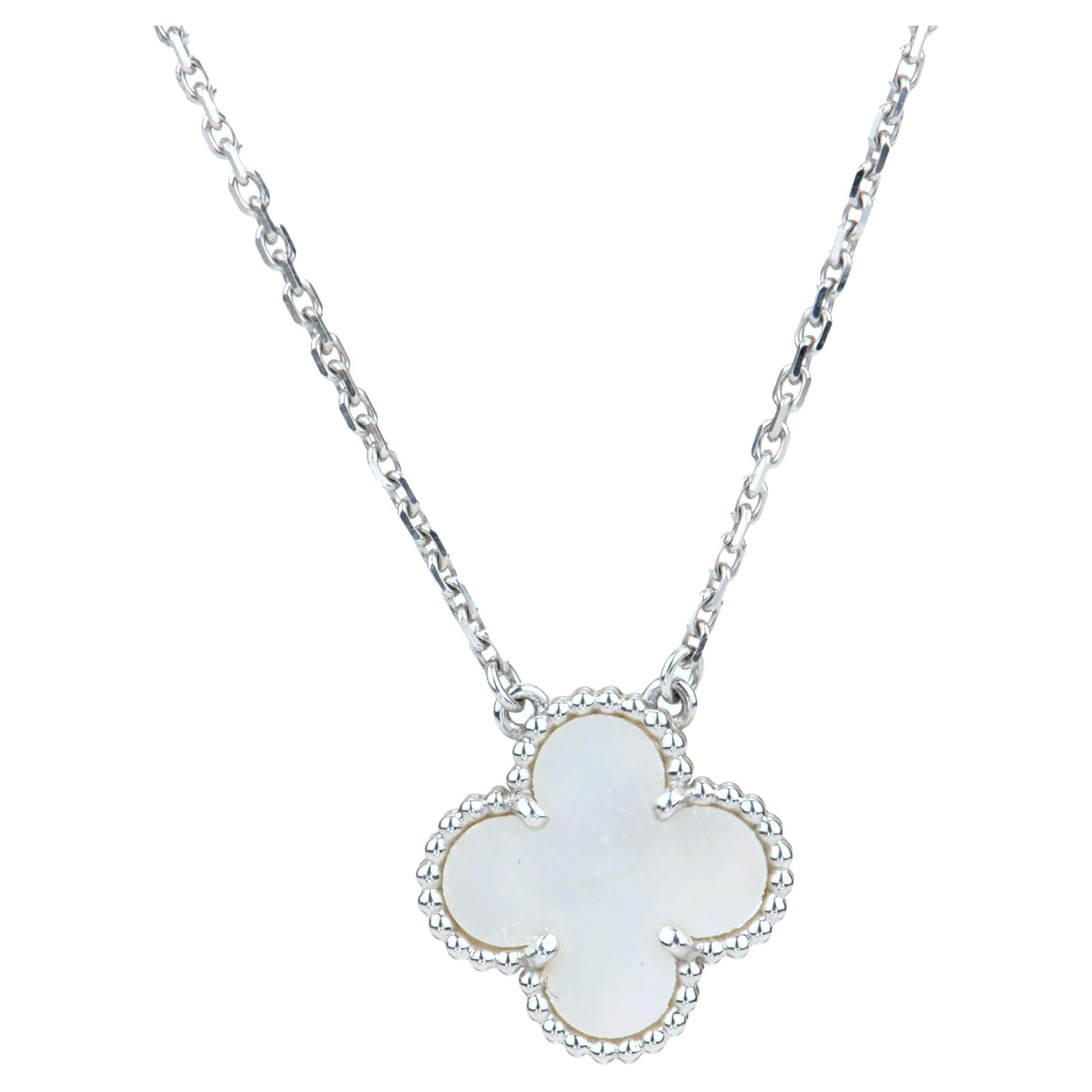 Van Cleef and Arpels Vintage Alhambra White Gold Mother of Pearl Pendant  Necklace For Sale at 1stDibs