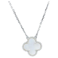 Van Cleef & Arpels Vintage Alhambra White Gold Mother of Pearl Pendant Necklace