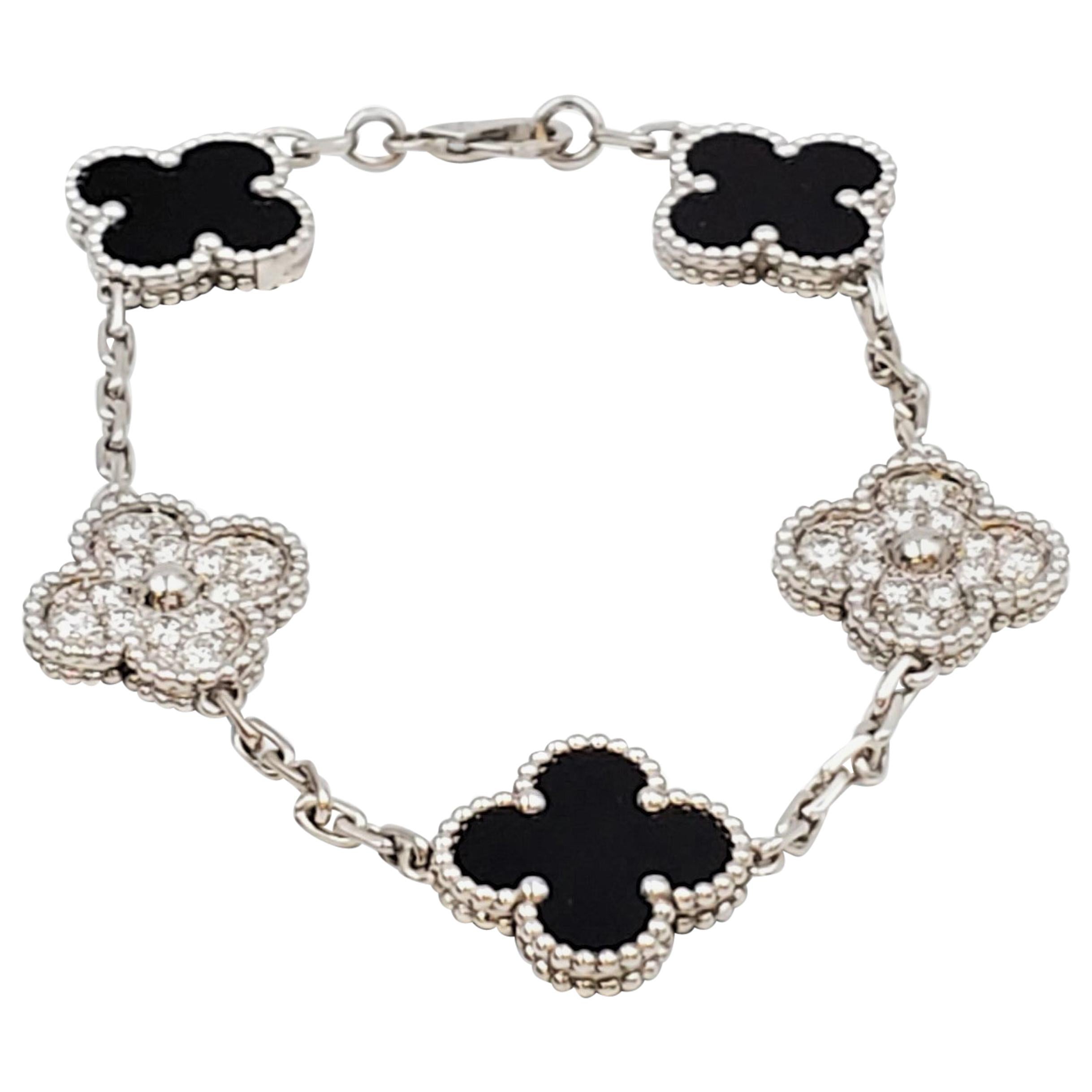 Van Cleef and Arpels 'Vintage Alhambra' White Gold Onyx and Diamond Bracelet  at 1stDibs | van cleef bracelet white