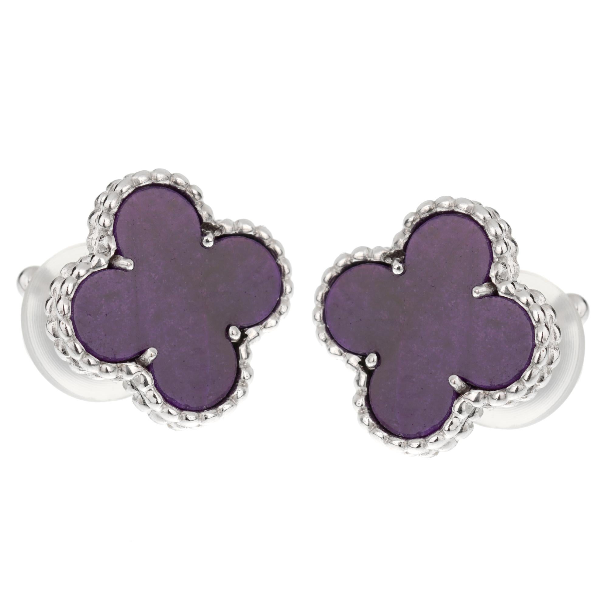 Van Cleef Arpels, boucles d'oreilles vintage Alhambra en or blanc Sugilite Excellent état - En vente à Feasterville, PA