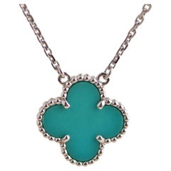 Van Cleef & Arpels Used Alhambra White Gold Turquoise Pendant Necklace