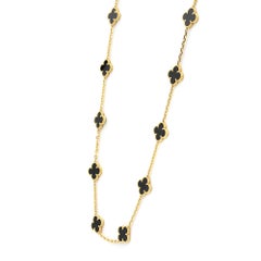 Van Cleef & Arpels Vintage Alhambra Yellow Gold 20 Onyx Motifs Long Necklace