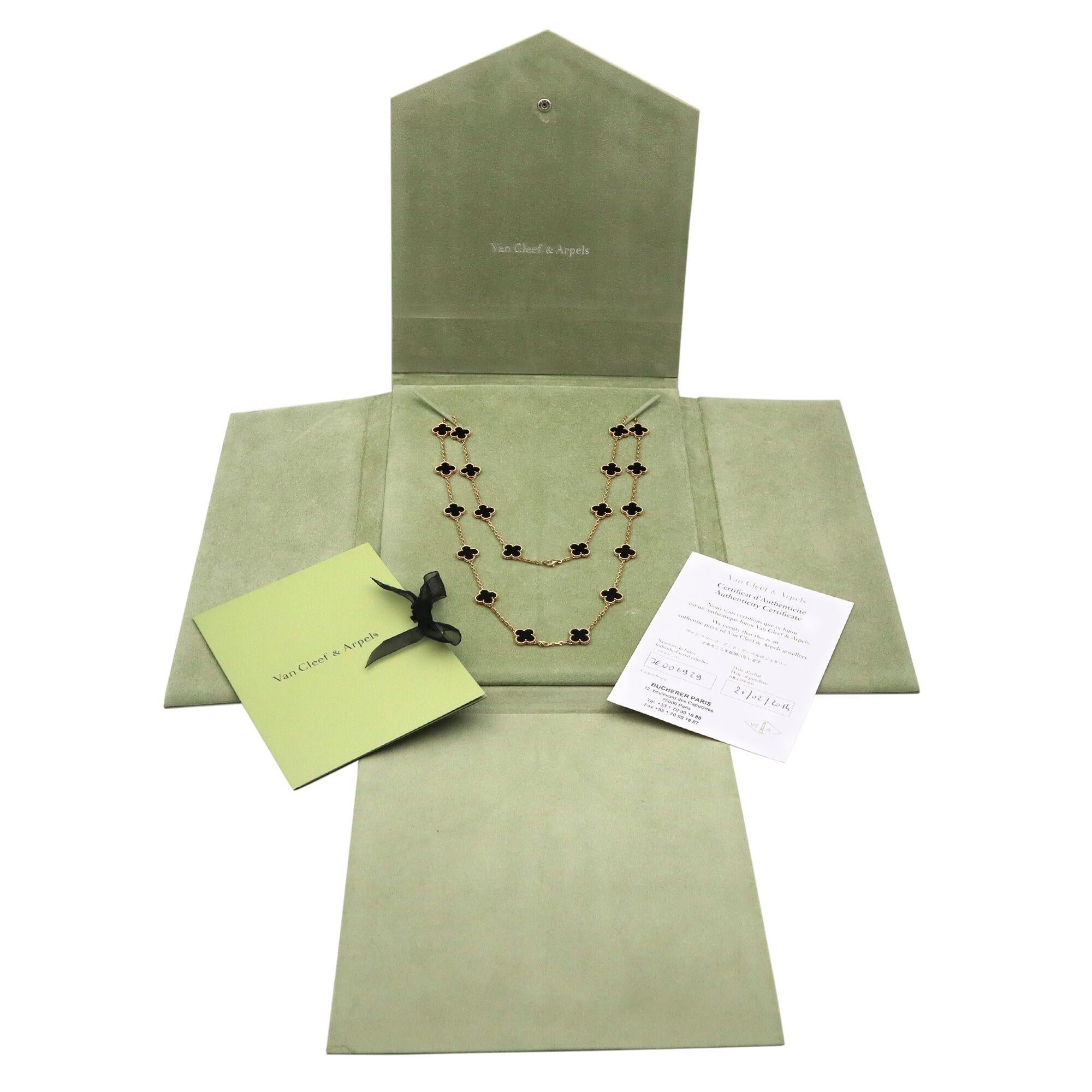Modern Van Cleef & Arpels Vintage Alhambra Yellow Gold 20 Onyx Motifs Long Necklace