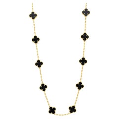 Van Cleef & Arpels Vintage Alhambra Yellow Gold 20 Onyx Motifs Long Necklace
