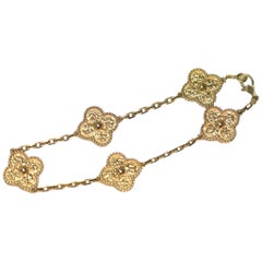 Van Cleef 
Arpels Vintage Alhambra Yellow Gold 5 Motif Bracelet