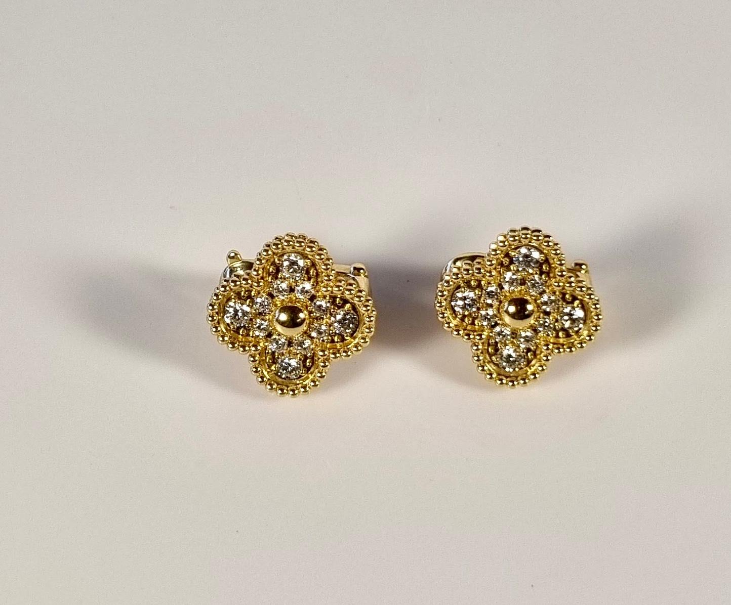Contemporary Van Cleef & Arpels Vintage Alhambra Yellow Gold and Diamonds Earrings