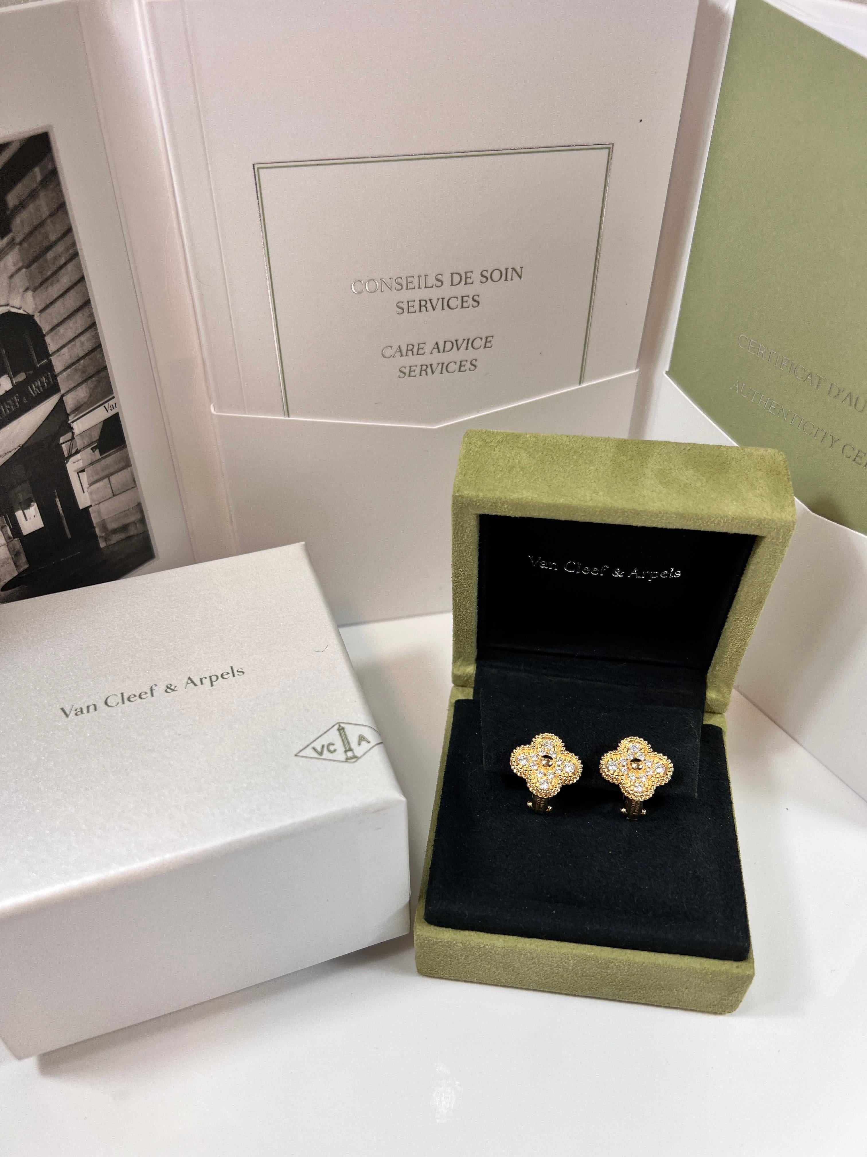 Contemporary Van Cleef & Arpels Vintage Alhambra Yellow Gold and Diamonds Earrings