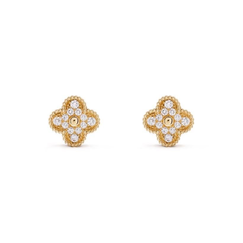 Half Moon Cut Van Cleef & Arpels Vintage Alhambra Yellow Gold and Diamonds Earrings