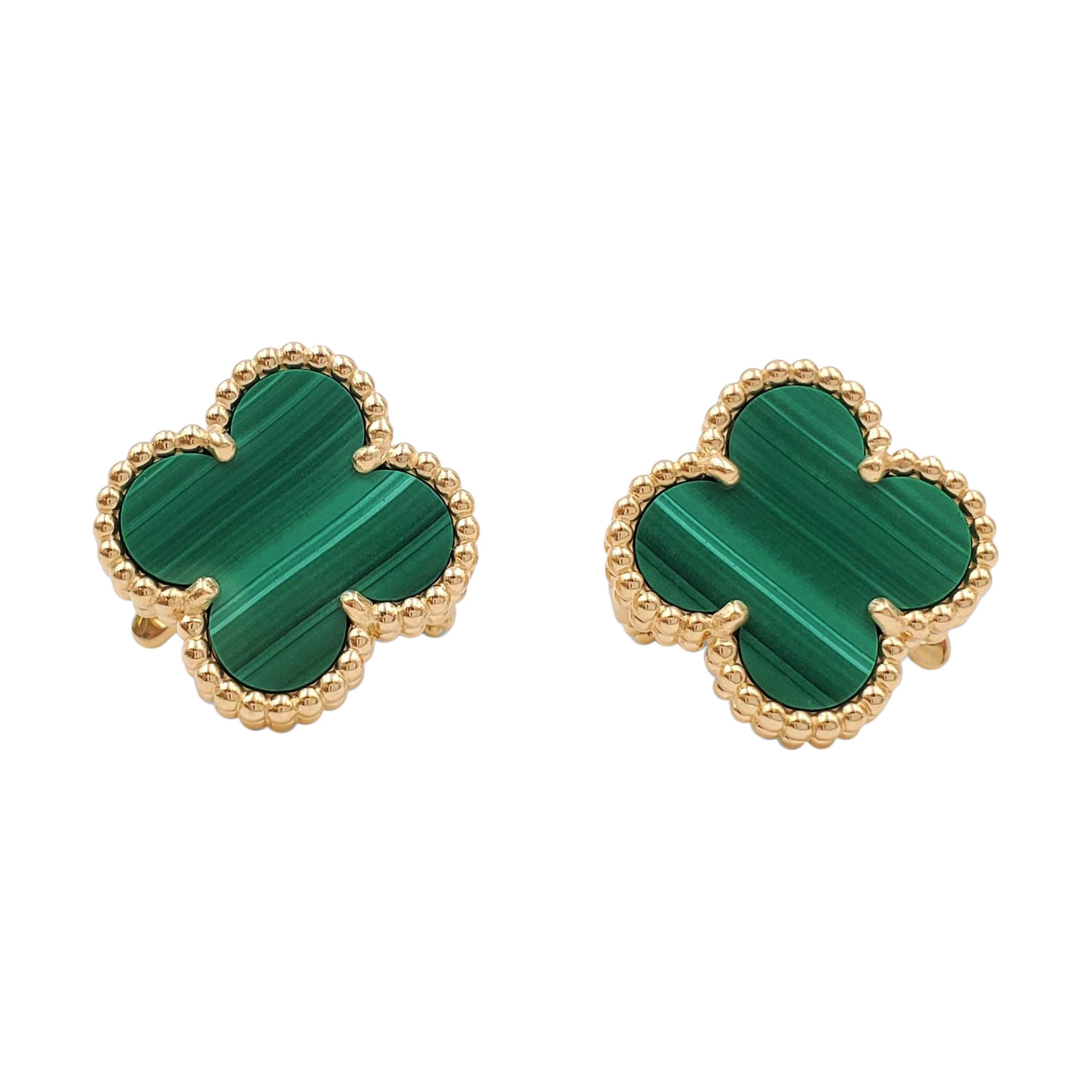 Van Cleef & Arpels Vintage Alhambra Yellow Gold and Malachite Earrings