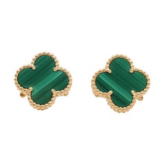 Van Cleef & Arpels Vintage Alhambra Yellow Gold and Malachite Earrings