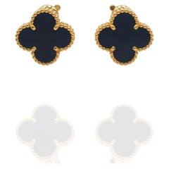 Van Cleef & Arpels Vintage Alhambra Yellow Gold And Onyx Earrings