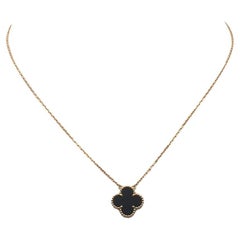 Van Cleef & Arpels Used Alhambra Yellow Gold and Onyx Necklace