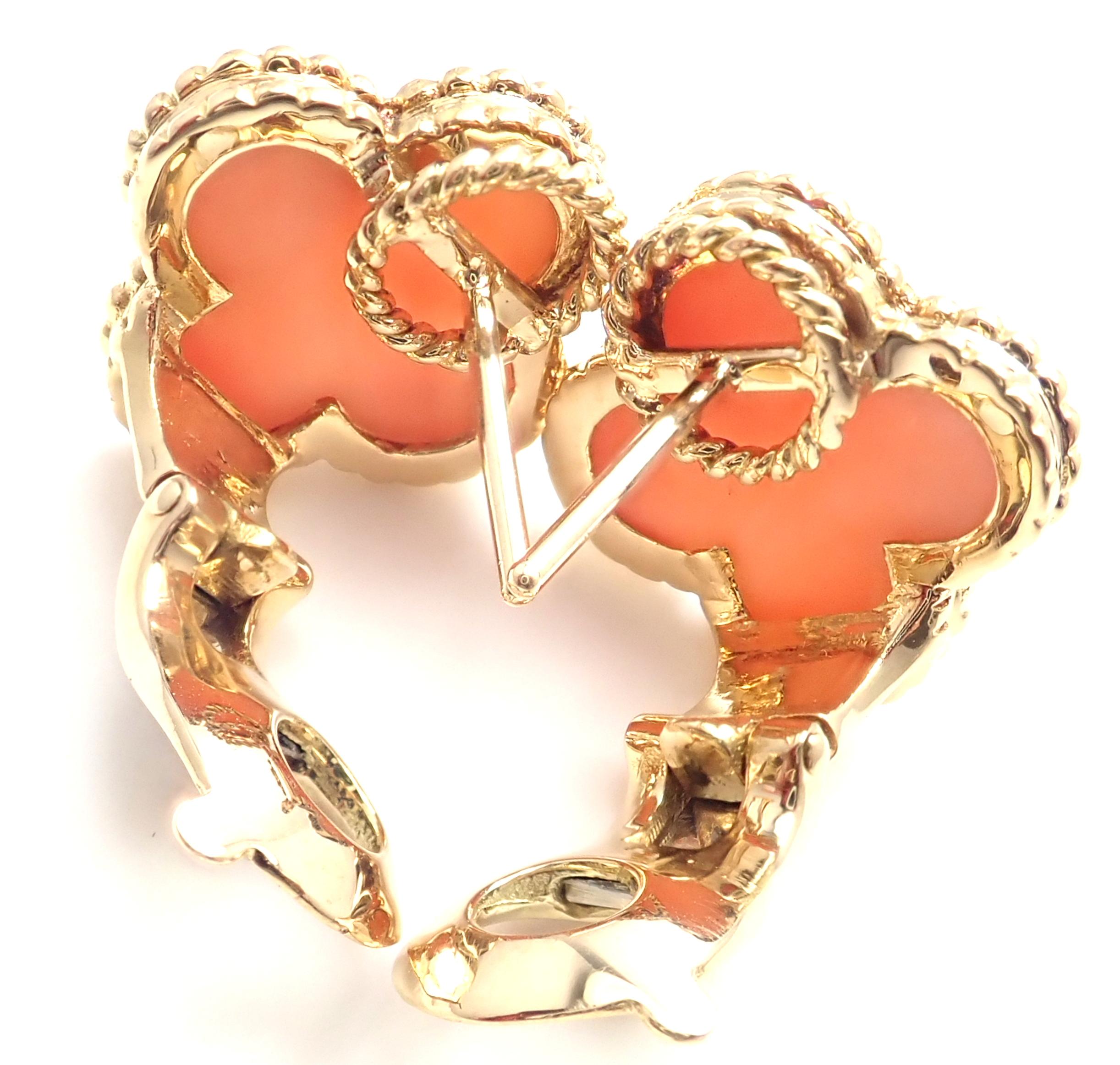 Round Cut Van Cleef & Arpels Vintage Alhambra Yellow Gold Angel Skin Coral Earrings