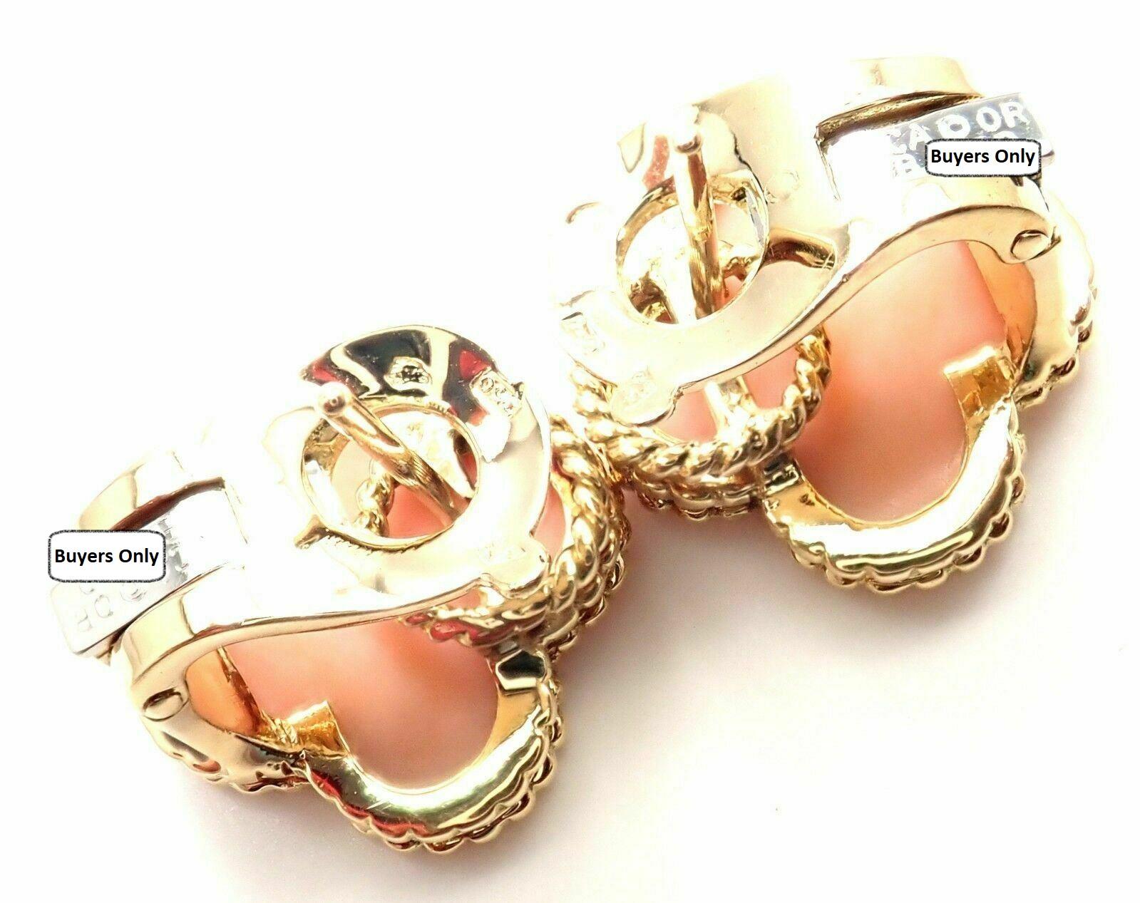 Van Cleef & Arpels Vintage Alhambra Yellow Gold Angel Skin Coral Earrings 2