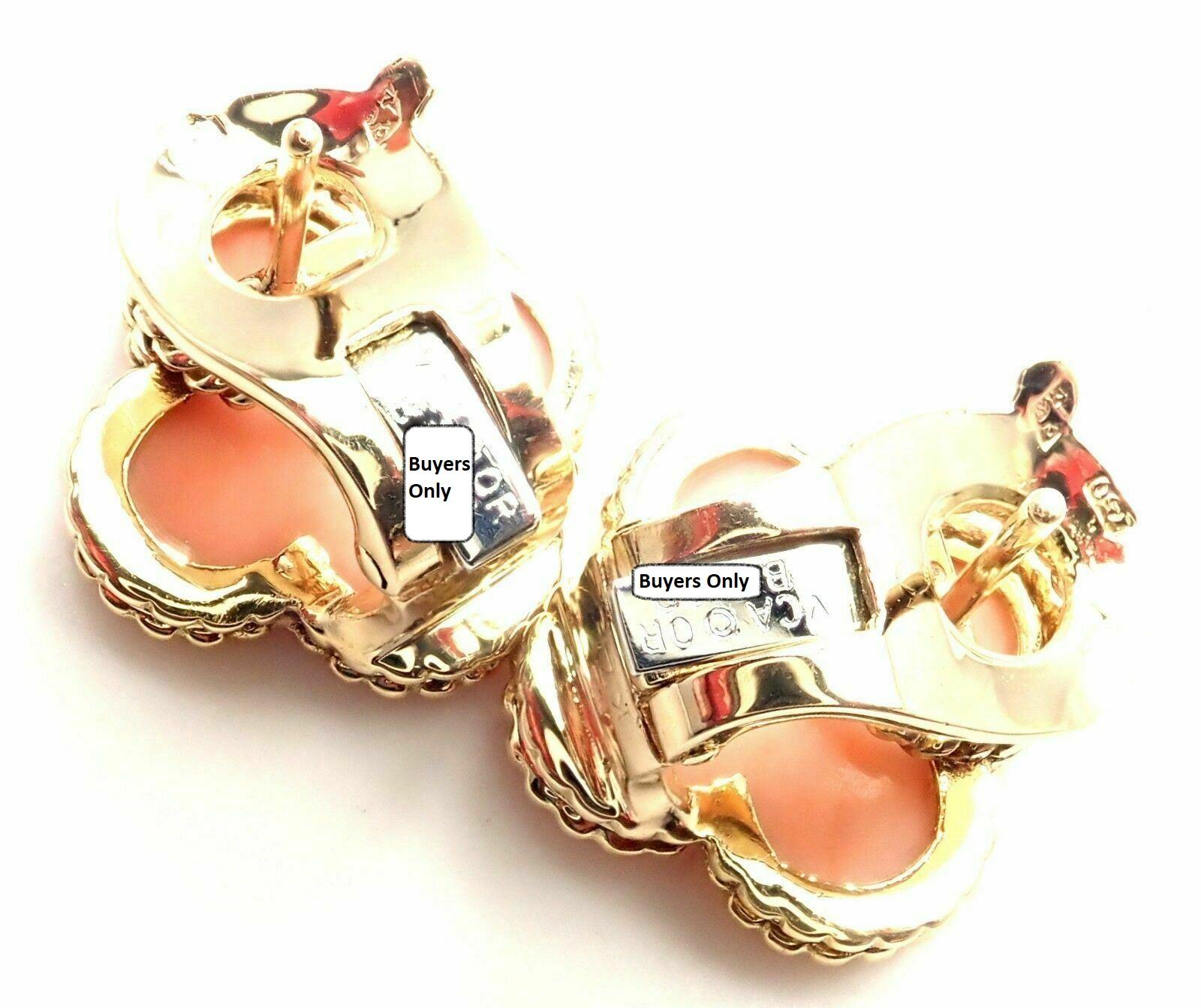 Van Cleef & Arpels Vintage Alhambra Yellow Gold Angel Skin Coral Earrings 3