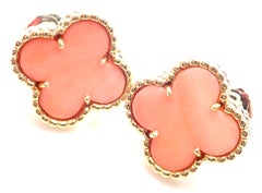 Van Cleef & Arpels Vintage Alhambra Yellow Gold Angel Skin Coral Earrings