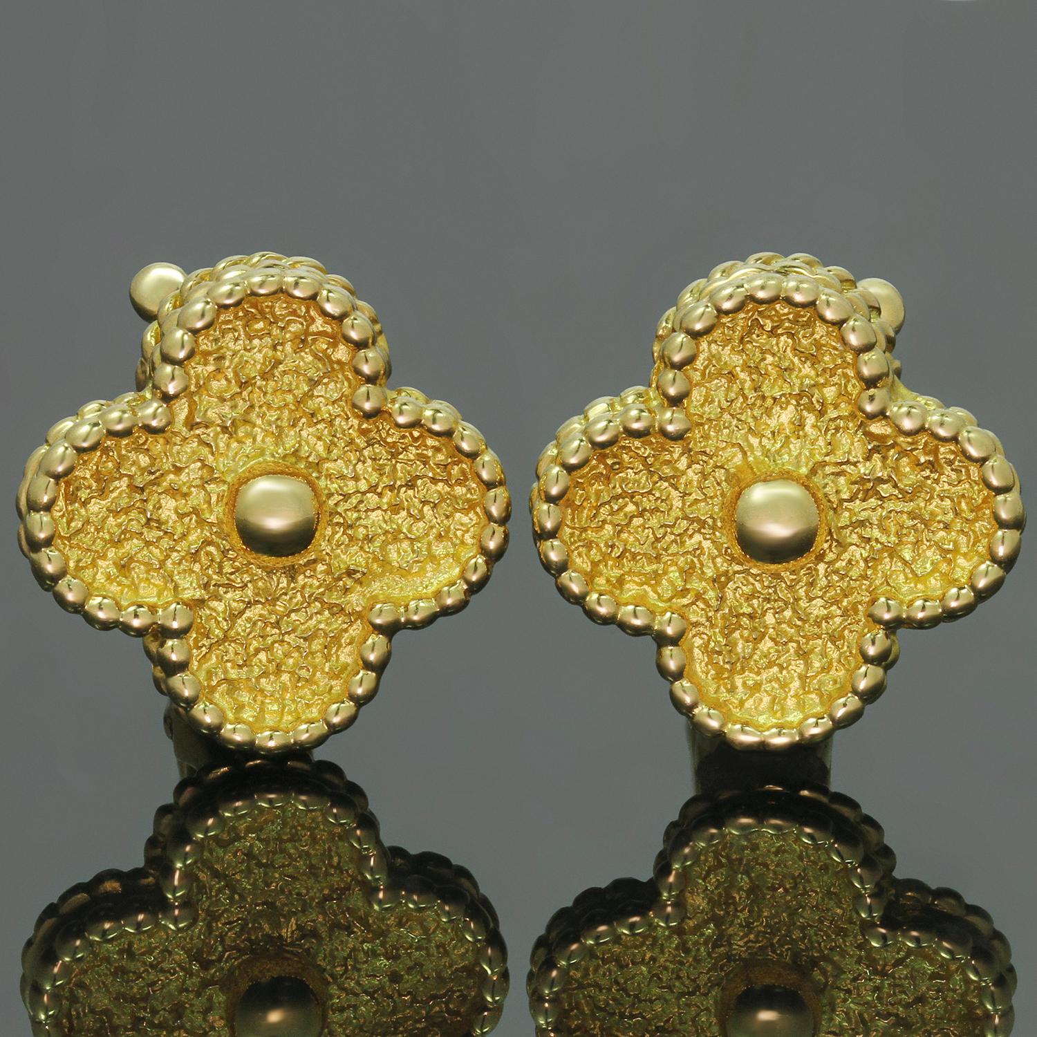 These classic clip-on earrings from the Vintage Alhambra collection by Van Cleef & Arpels feature the iconic and festive design inspired by the symbol of luck crafted in 18k yellow gold. Made in France circa 2000s. Excellent condition. Comes with