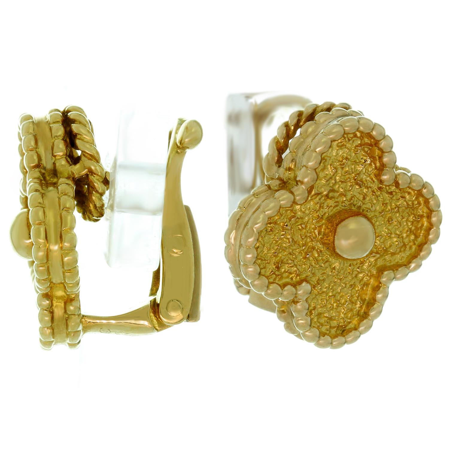 Van Cleef & Arpels Vintage Alhambra Yellow Gold Clip-On Earrings In Excellent Condition In New York, NY