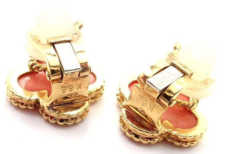 Van Cleef and Arpels Vintage Alhambra Yellow Gold Coral Earrings For ...