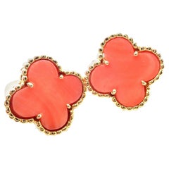 Van Cleef & Arpels Vintage Alhambra Yellow Gold Coral Earrings